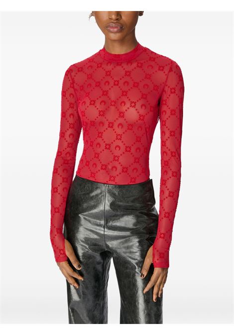 moonogram mesh flock ls highneck woman red MARINE SERRE | WTO388ACJER0005RD11